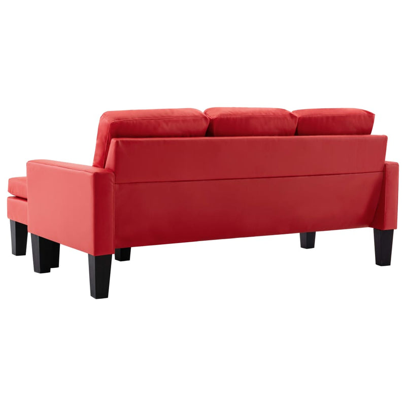 3-Sitzer-Sofa mit Hocker Rot Kunstleder