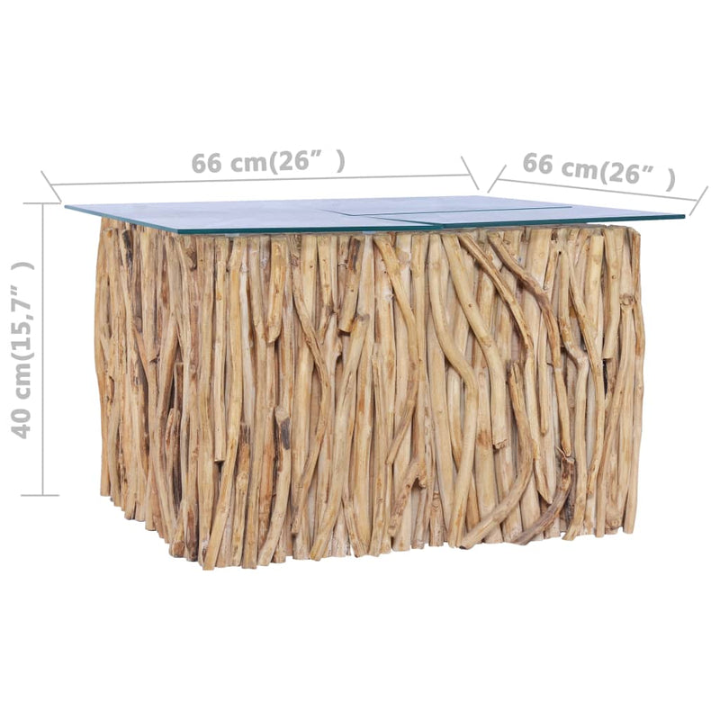 Couchtisch mit Glasplatte 66x66x40 cm Massivholz Teak