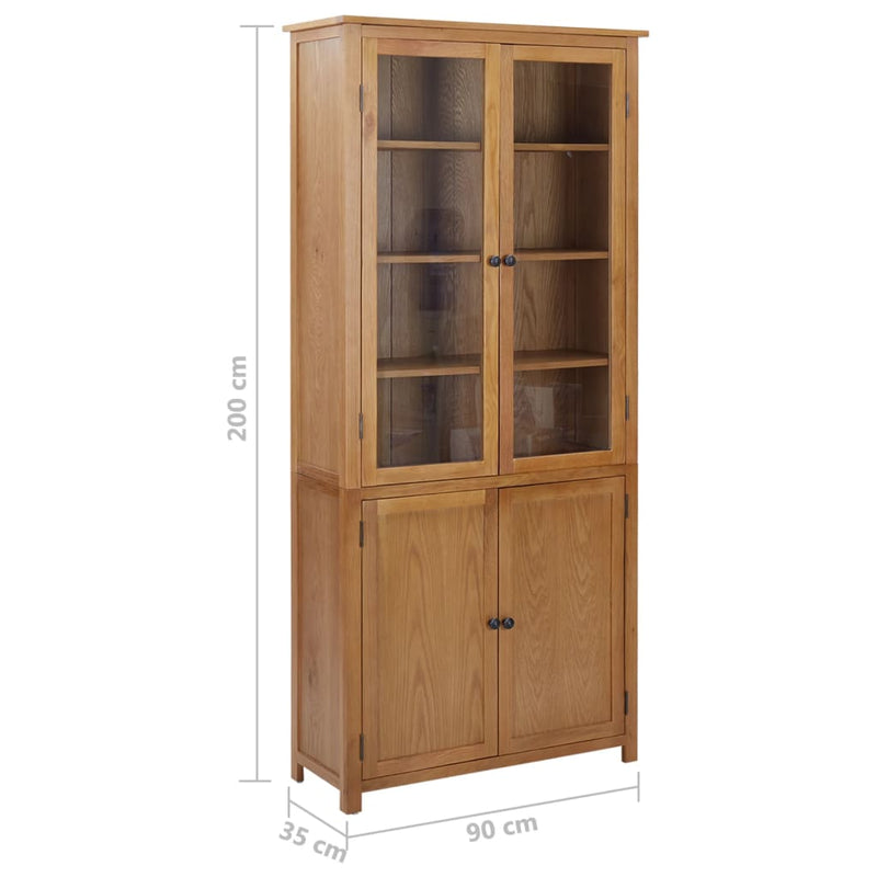 Bücherschrank mit 4 Türen 90x35x200 cm Eiche Massivholz & Glas