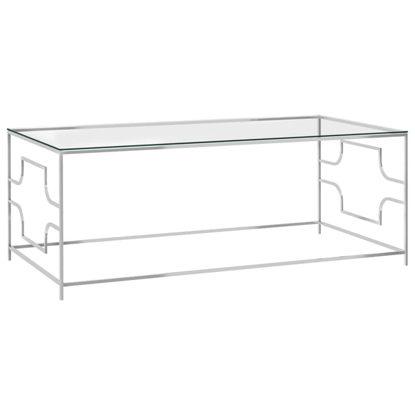 Couchtisch Silbern 120x60x45 cm Edelstahl und Glas