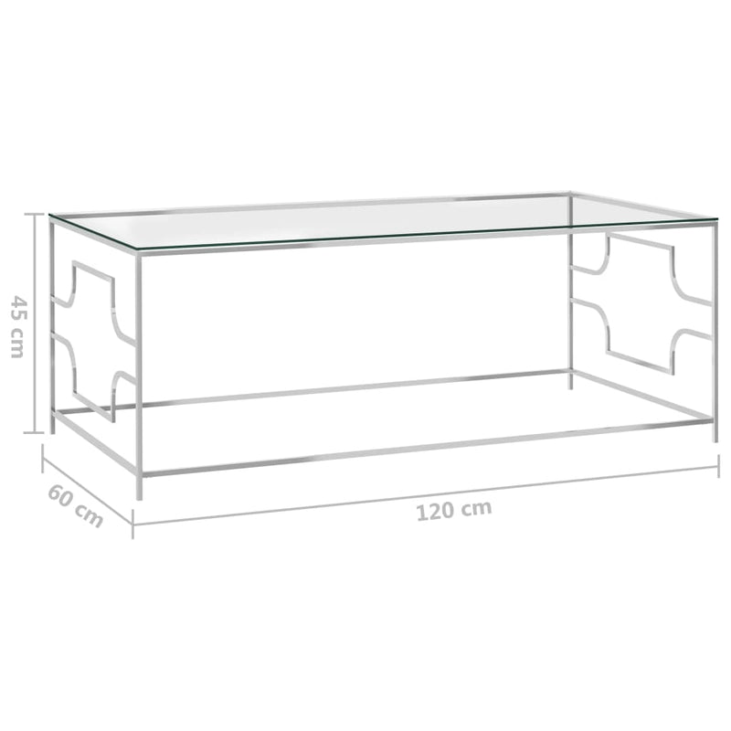 Couchtisch Silbern 120x60x45 cm Edelstahl und Glas