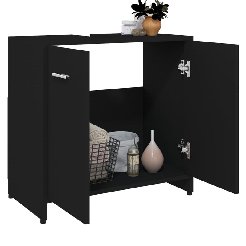 Badezimmerschrank Schwarz 60x33x61 cm Holzwerkstoff