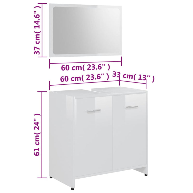 vidaXL Badmöbel-Set Hochglanz-Weiß Holzwerkstoff