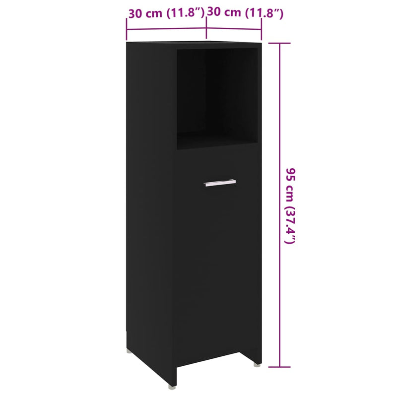 Badezimmerschrank Schwarz 30x30x95 cm Holzwerkstoff