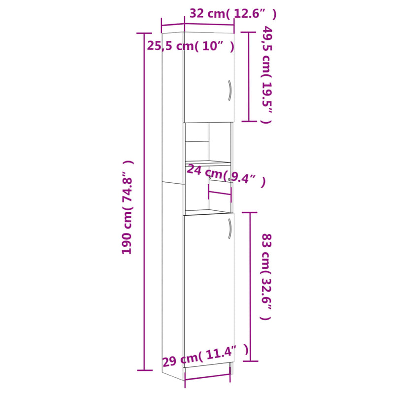 Badezimmerschrank Weiß 32×25,5×190 cm Holzwerkstoff