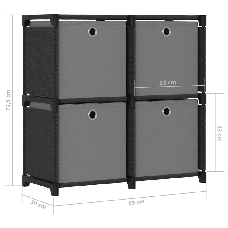 Würfelregal mit 4 Boxen Schwarz 69x30x72,5 cm Stoff