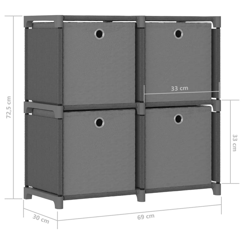 Würfelregal mit 4 Boxen Grau 69x30x72,5 cm Stoff