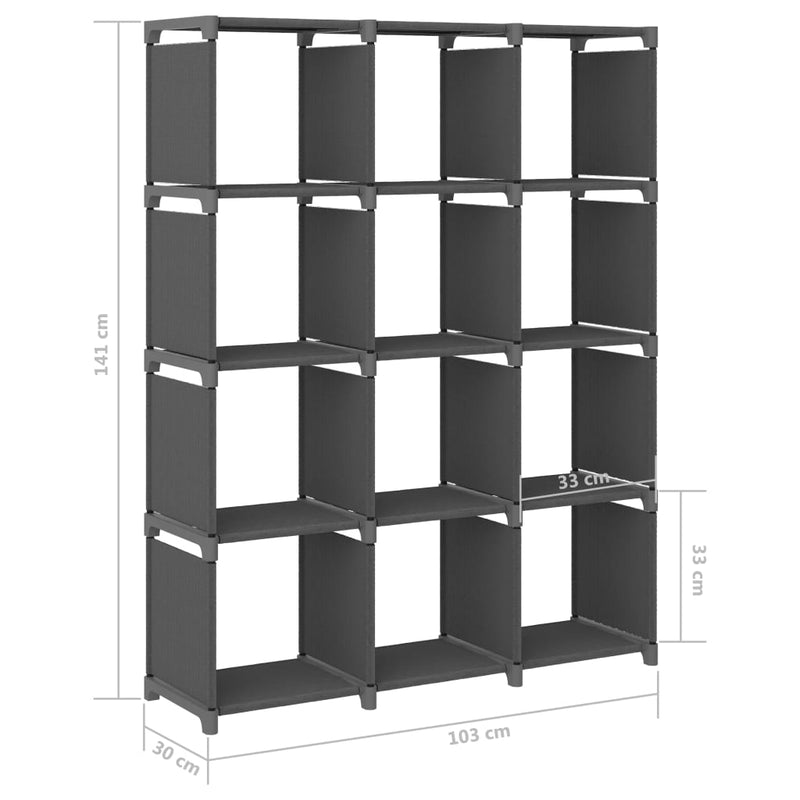 Würfel-Regal 12 Fächer Grau 103x30x141 cm Stoff