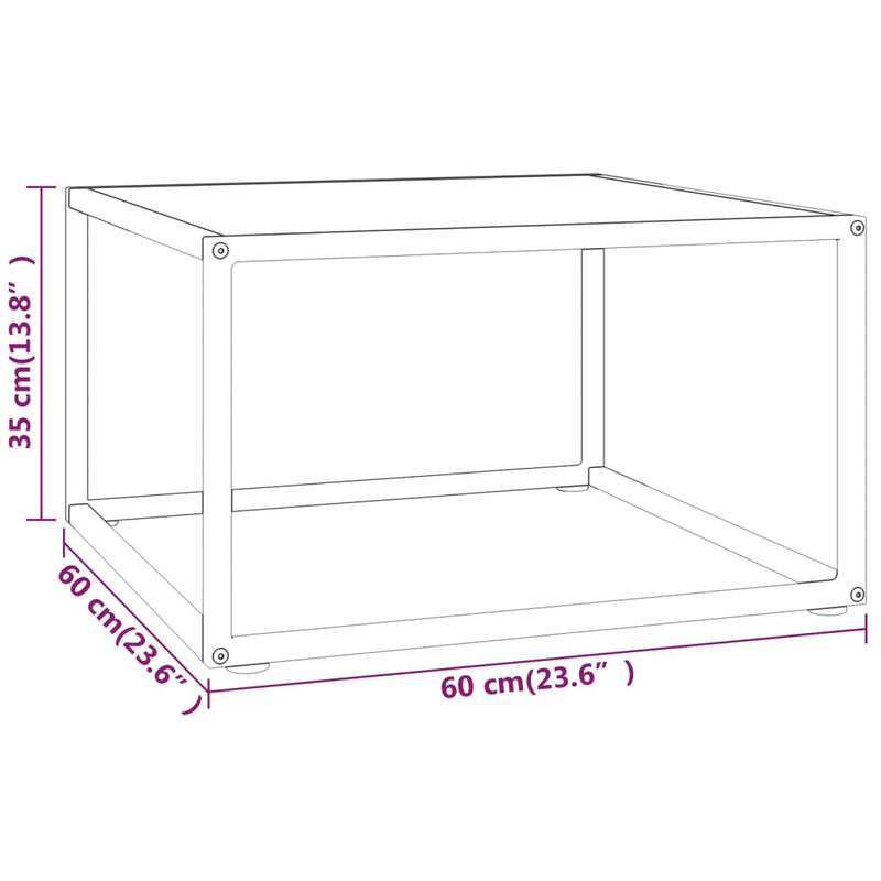 Couchtisch Schwarz mit Weißem Glas in Marmor-Optik 60x60x35 cm