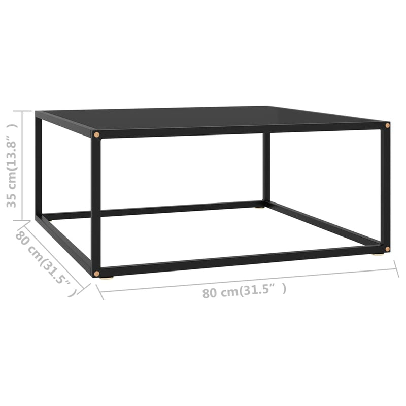 Couchtisch Schwarz mit Schwarzem Glas 80x80x35 cm