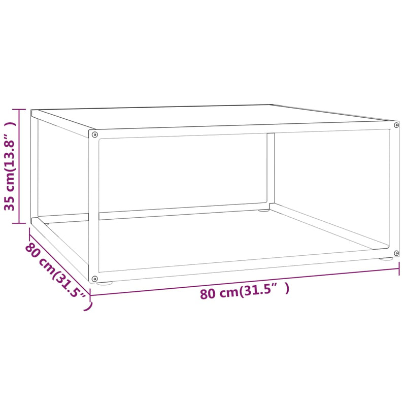 Couchtisch Schwarz mit Weißem Glas in Marmor-Optik 80x80x35 cm