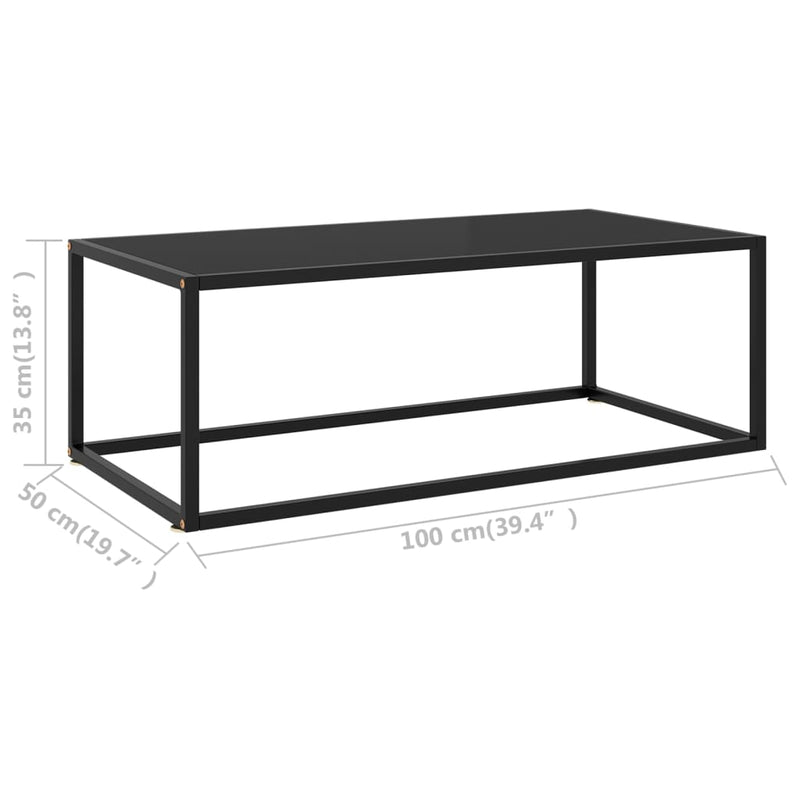 Couchtisch Schwarz mit Schwarzem Glas 100x50x35 cm