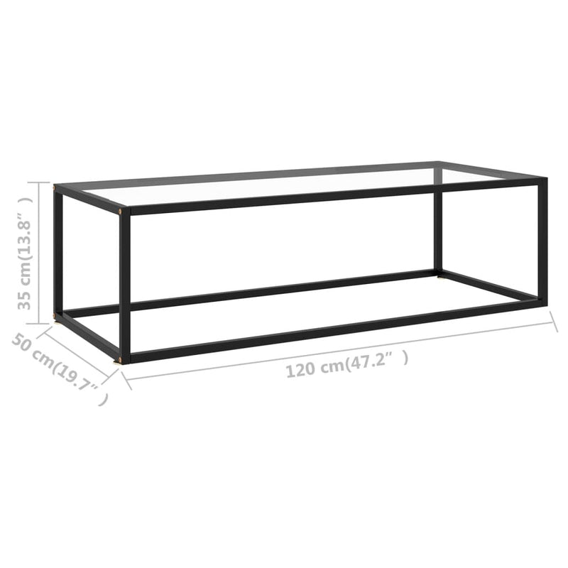 Couchtisch Schwarz mit Hartglas 120x50x35 cm