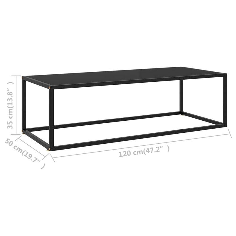 Couchtisch Schwarz mit Schwarzem Glas 120x50x35 cm