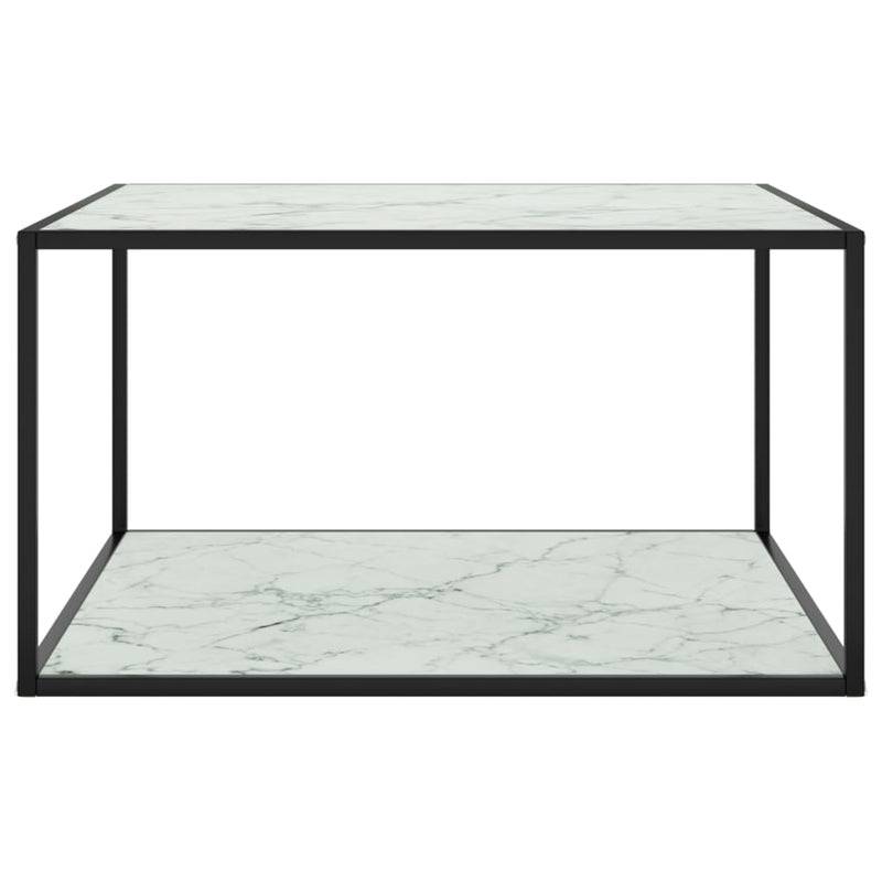 Couchtisch Schwarz mit Weißem Glas Marmor-Optik 90x90x50 cm