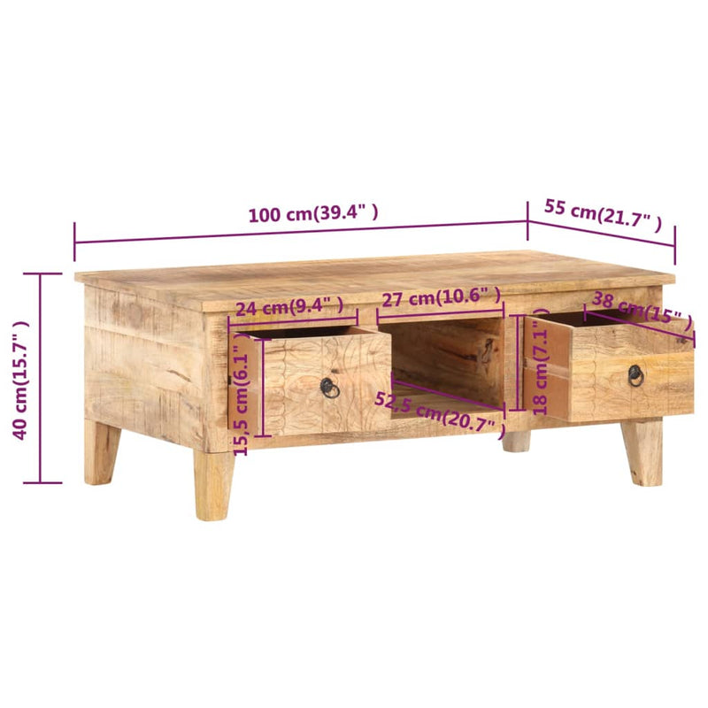 Couchtisch 100x55x40 cm Raues Mangoholz