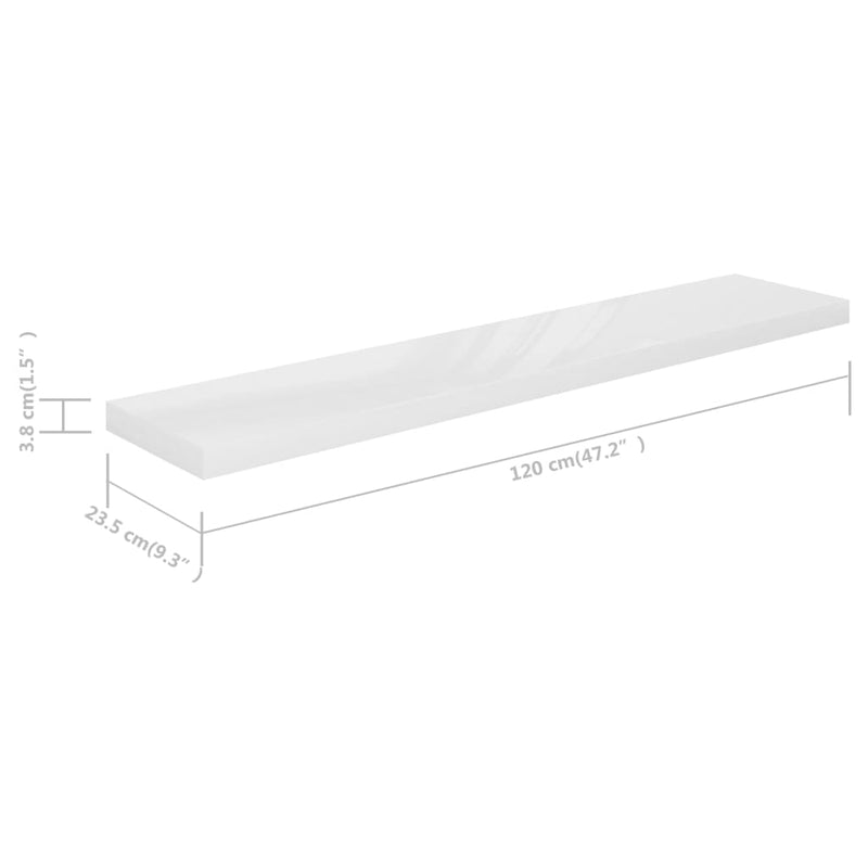 Schweberegale 4 Stk. Hochglanz-Weiß 120x23,5x3,8 cm MDF