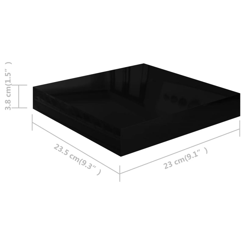 Schweberegale 2 Stk. Hochglanz-Schwarz 23x23,5x3,8 cm MDF