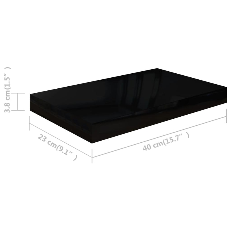 Schweberegale 2 Stk. Hochglanz-Schwarz 40x23x3,8 cm MDF