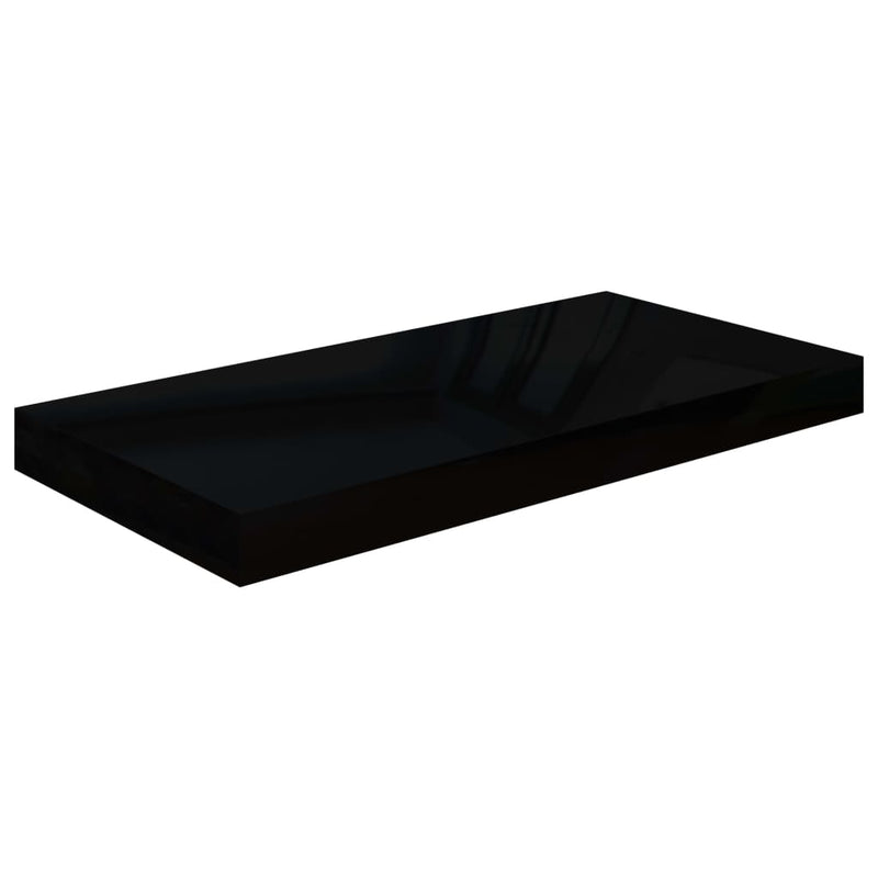 Schweberegale 2 Stk. Hochglanz-Schwarz 50x23x3,8 cm MDF