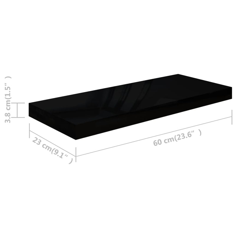 Schweberegale 4 Stk. Hochglanz-Schwarz 60x23,5x3,8 cm MDF