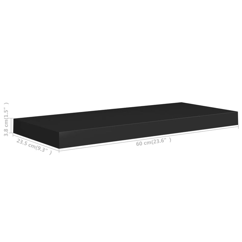 Schweberegale 2 Stk. Schwarz 60x23,5x3,8cm MDF