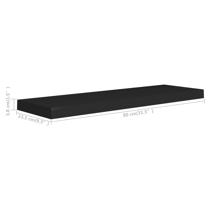 Schweberegale 2 Stk. Schwarz 80x23,5x3,8 cm MDF