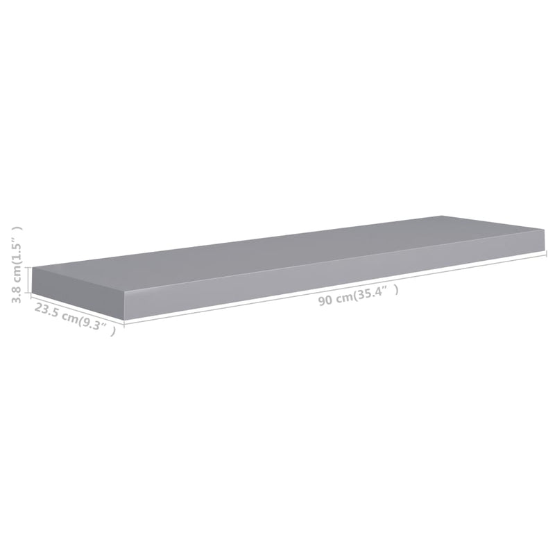 Schwebende Wandregale 2 Stk. Grau 90x23,5x3,8cm MDF