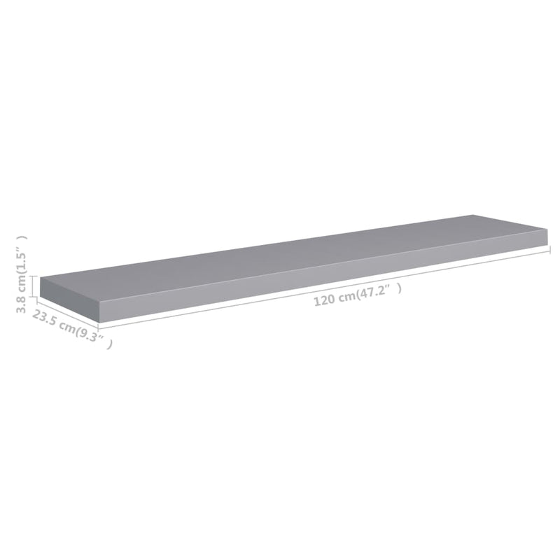 Schwebende Wandregale 4 Stk. Grau 120x23,5x3,8 cm MDF