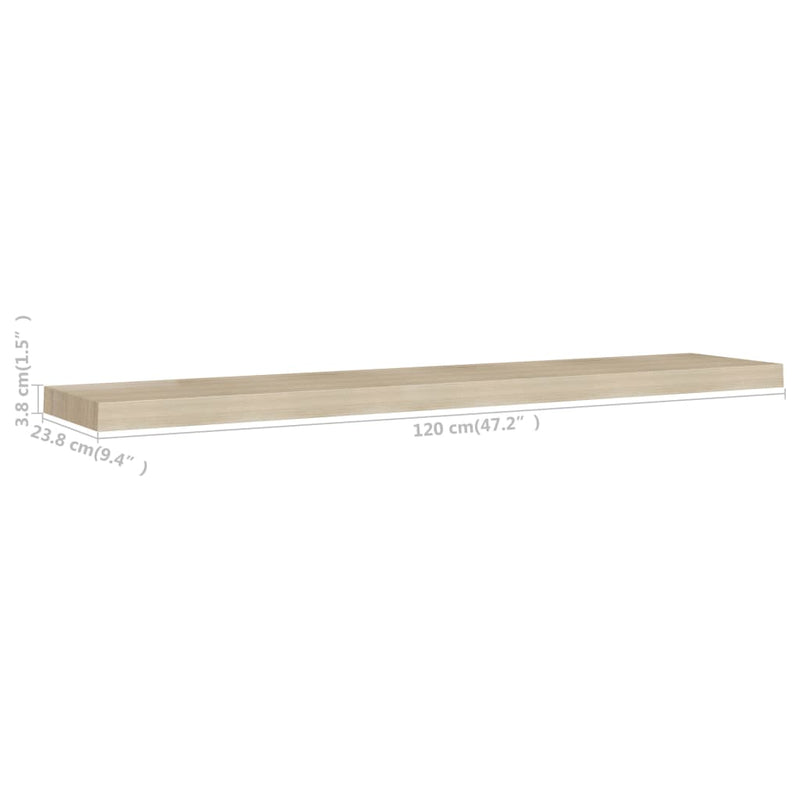 Schwebende Wandregale 2 Stk. Eichefarben 120x23,5x3,8 cm MDF