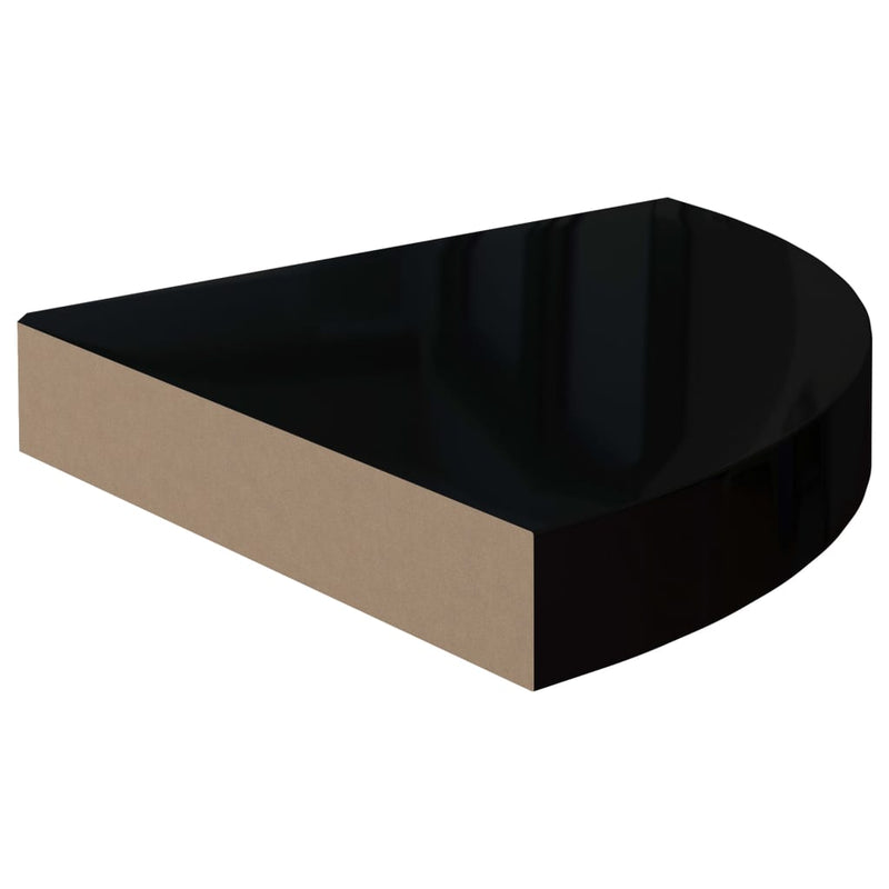 Eck-Schweberegale 4 Stk. Hochglanz-Schwarz 25x25x3,8 cm MDF