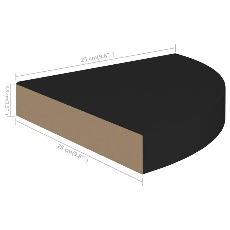 Eck-Schweberegale 4 Stk. Schwarz 25x25x3,8 cm MDF