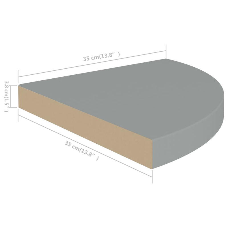 Eck-Schweberegale 4 Stk. Grau 35x35x3,8 cm MDF