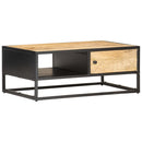 Couchtisch Mit Geschnitzter Tür 90X55X36 Cm Raues Mangoholz