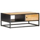 Couchtisch Mit Geschnitzter Tür 90X55X36 Cm Raues Mangoholz