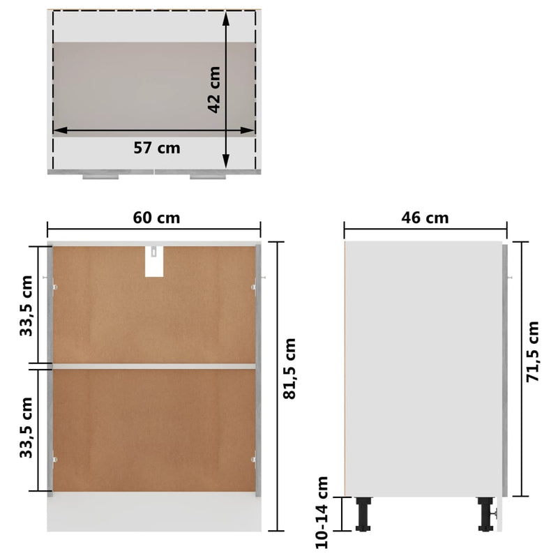 Unterschrank Betongrau 60x46x81,5 cm Holzwerkstoff