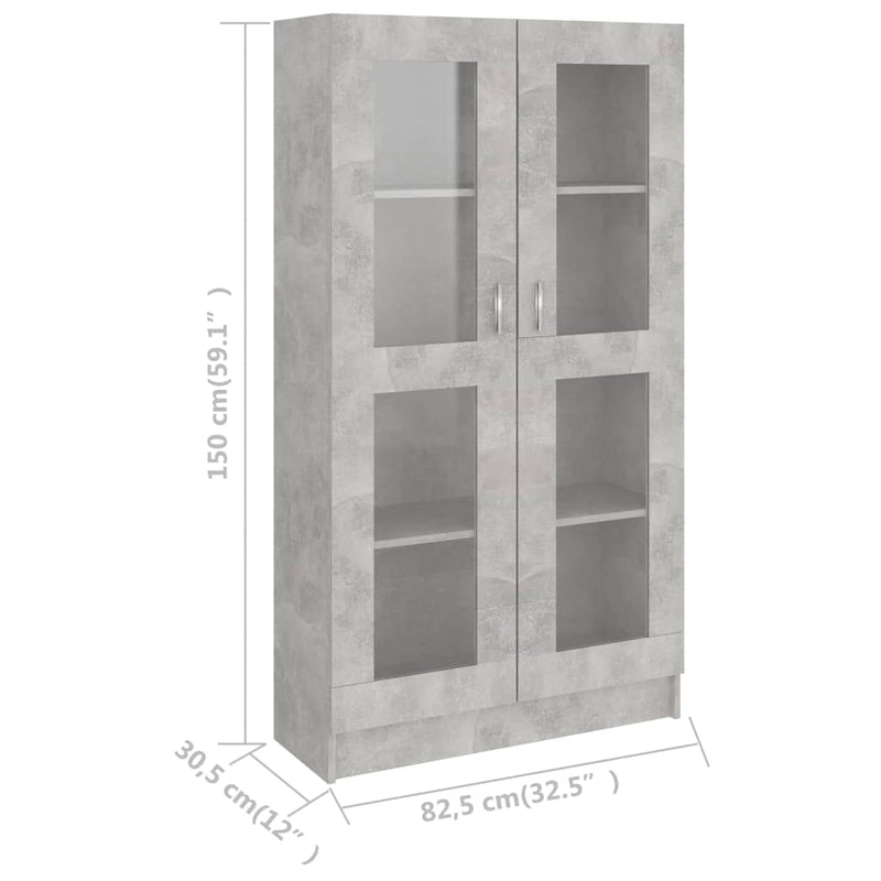 Vitrinenschrank Betongrau 82,5x30,5x150 cm Holzwerkstoff