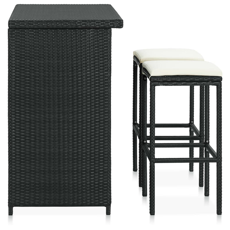 3-tlg. Bar Set Poly Rattan Schwarz