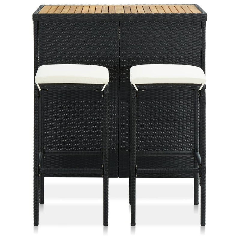 3-tlg. Bar-Set Poly Rattan Schwarz