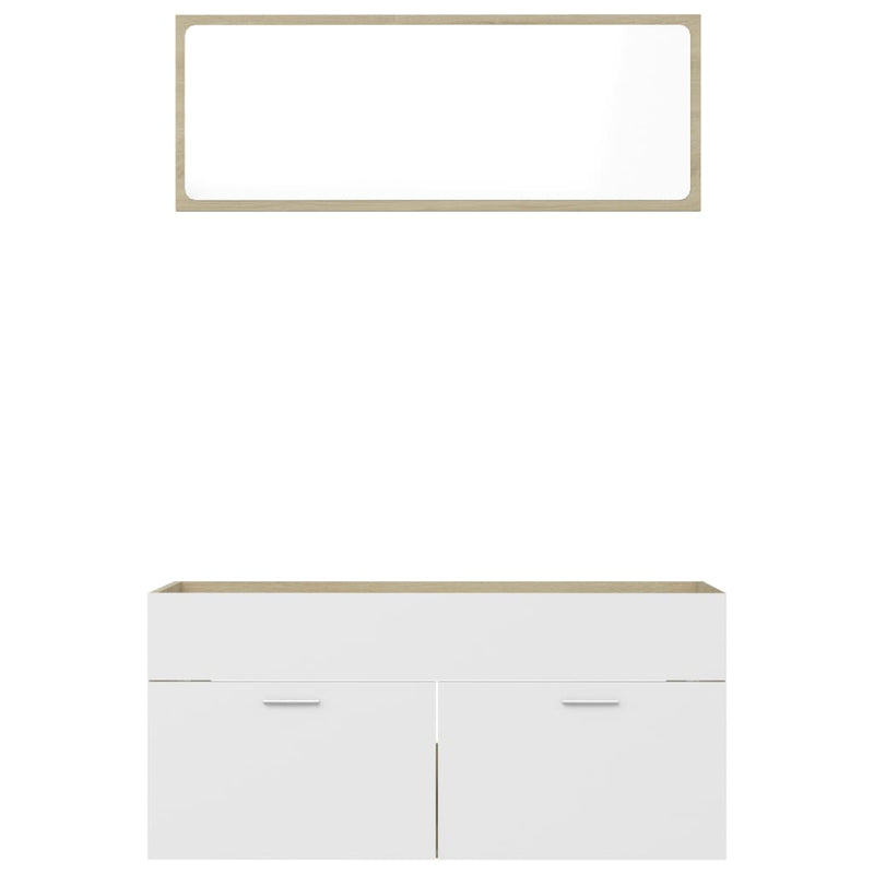 2-tlg. Badmöbel-Set Weiß und Sonoma-Eiche Holzwerkstoff