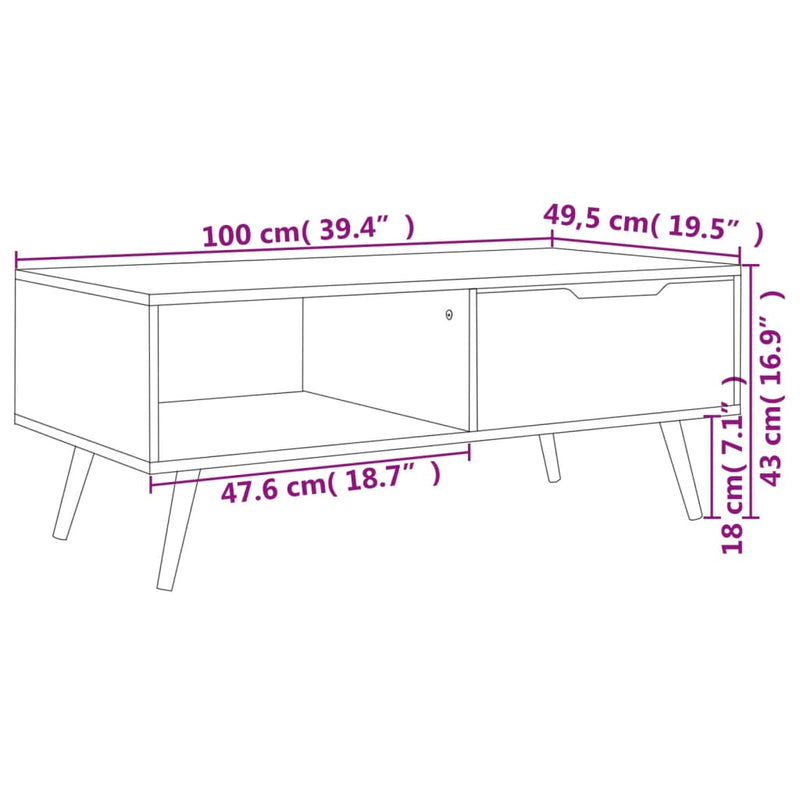 Couchtisch Schwarz 100x49,5x43 cm Holzwerkstoff