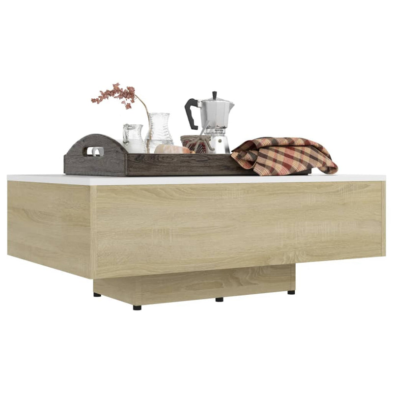 Couchtisch Weiß Sonoma-Eiche 85x55x31 cm Holzwerkstoff