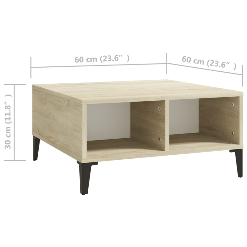 Couchtisch Weiß und Sonoma-Eiche 60x60x30 cm Holzwerkstoff