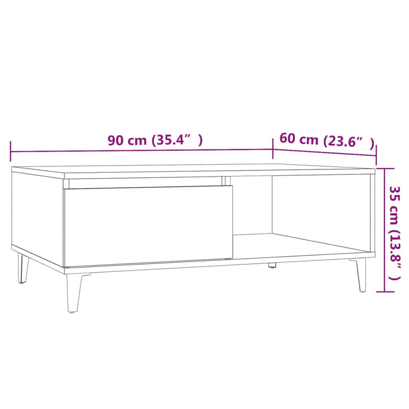 Couchtisch Sonoma-Eiche 90x60x35 cm Holzwerkstoff