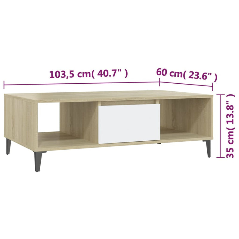 Couchtisch Weiß und Sonoma-Eiche 103,5x60x35 cm Holzwerkstoff