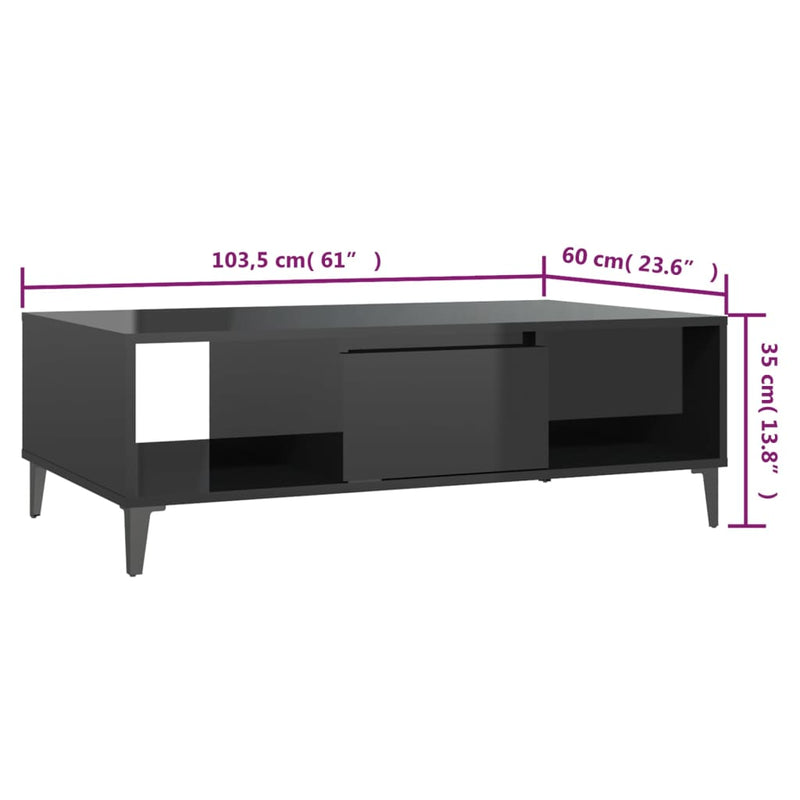 Couchtisch Hochglanz-Schwarz 103,5x60x35 cm Holzwerkstoff