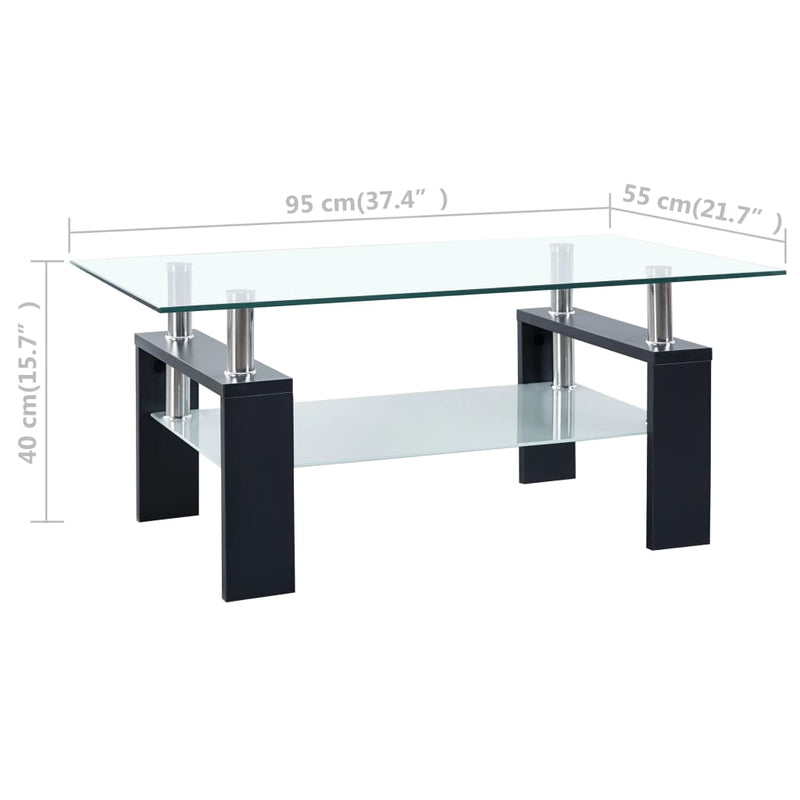 Couchtisch Schwarz Transparent 95x55x40 cm Hartglas