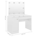Schminktisch Led-Beleuchtung 110X55X145 Cm Mdf Glänzendes Weiß