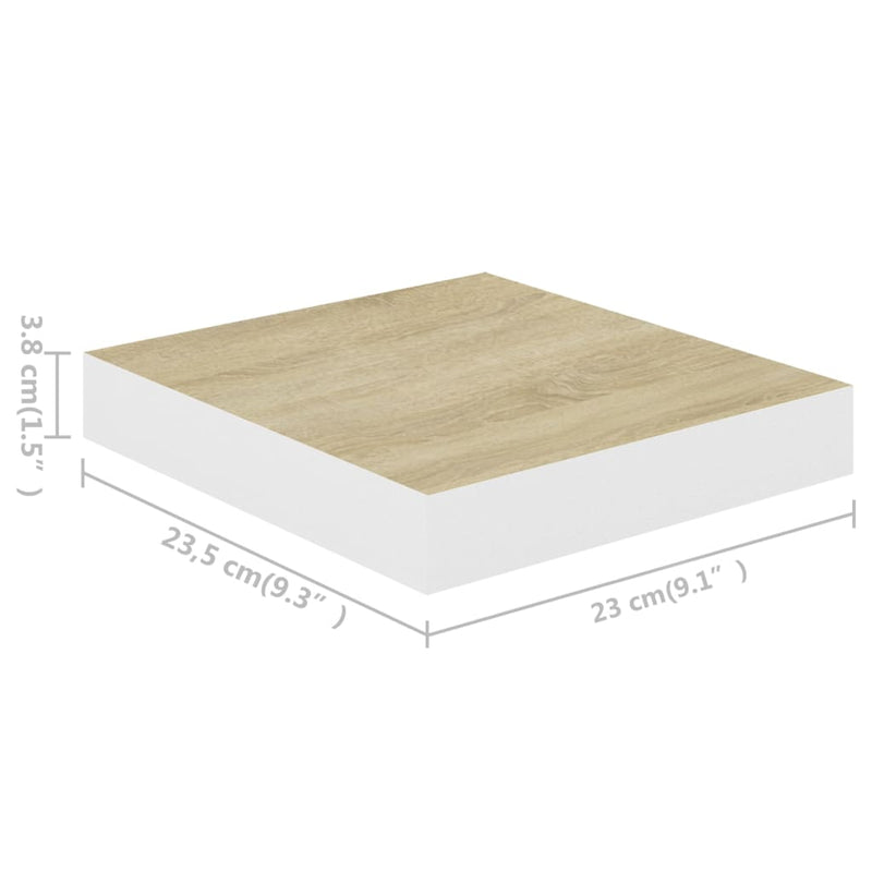 Schweberegale 4 Stk. Eichen-Optik und Weiß 23x23,5x3,8 cm MDF