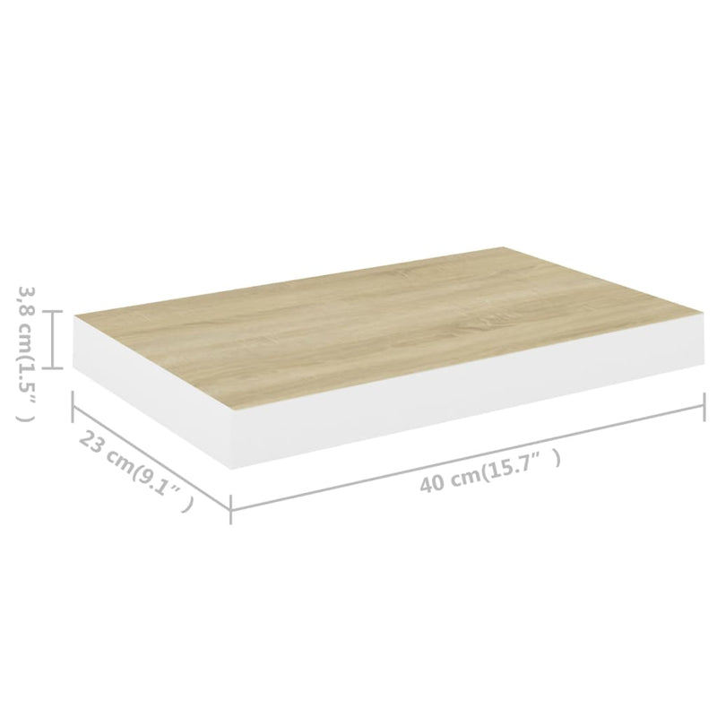 Schweberegal Eichenoptik und Weiß 40x23x3,8 cm MDF